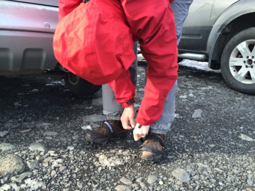 Rachel adds her YakTrax for hiking the glacier