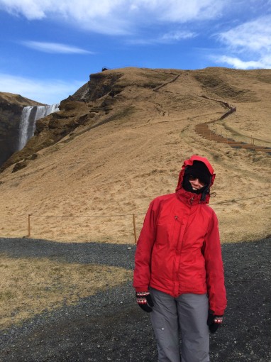 Rachel at the Skógafoss waterfall